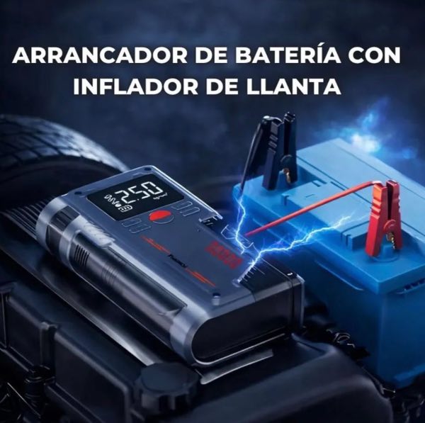 Arrancador de Batería con Inflador de Llantas 2 en 1 Inalámbrico 150 PSI con Pantalla Digital para Carro y Moto
