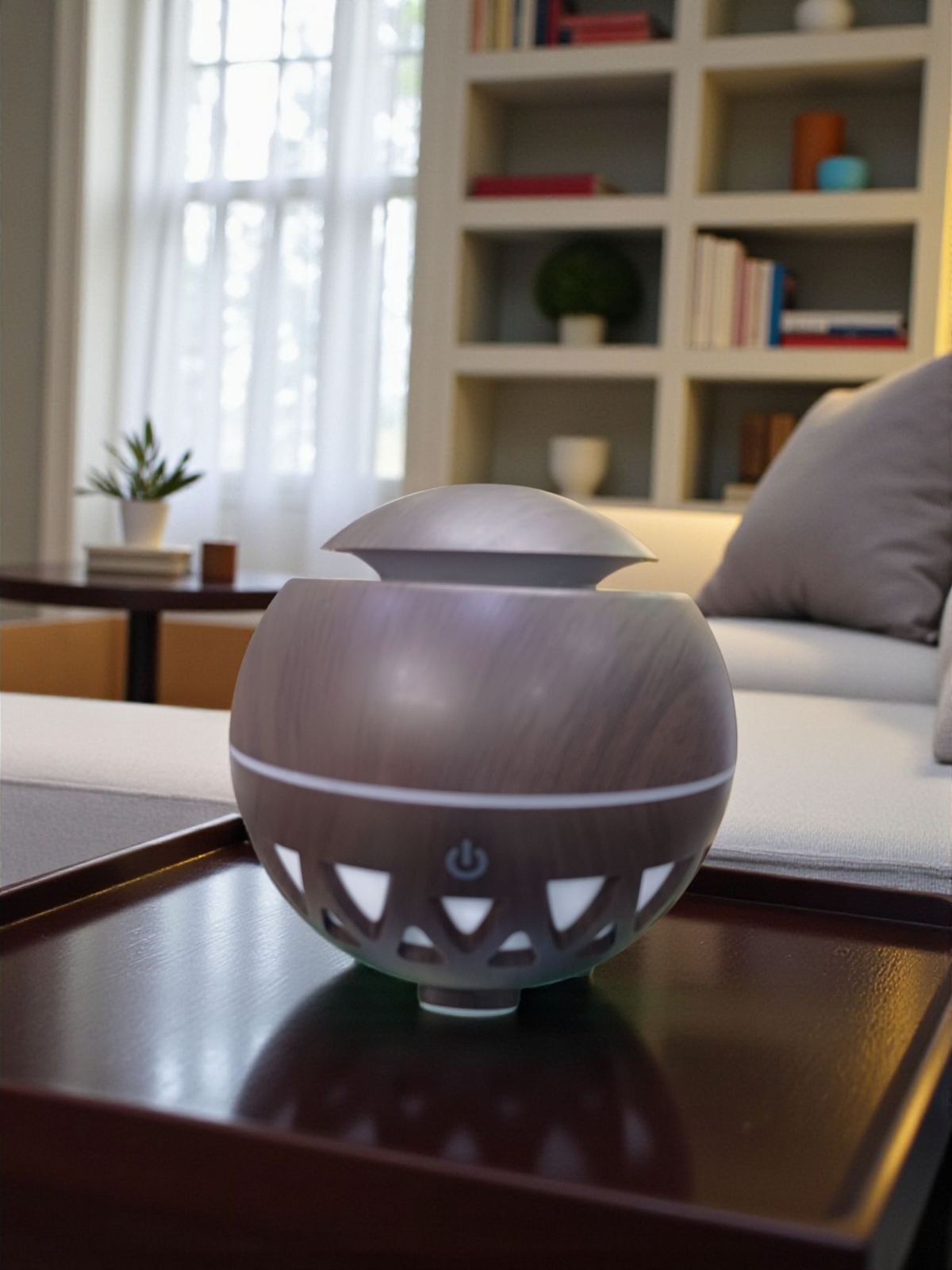 Difusor de Aromas Bolita 160ml | USB | Luz LED | Efecto Madera