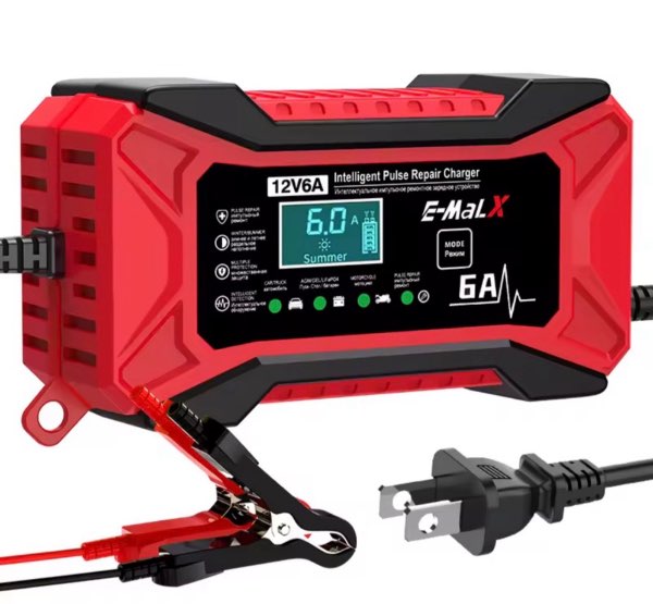 Cargador de Batería Inteligente 12V 6A para Carro y Moto con Pantalla LCD – Modo Reparación por Pulsos