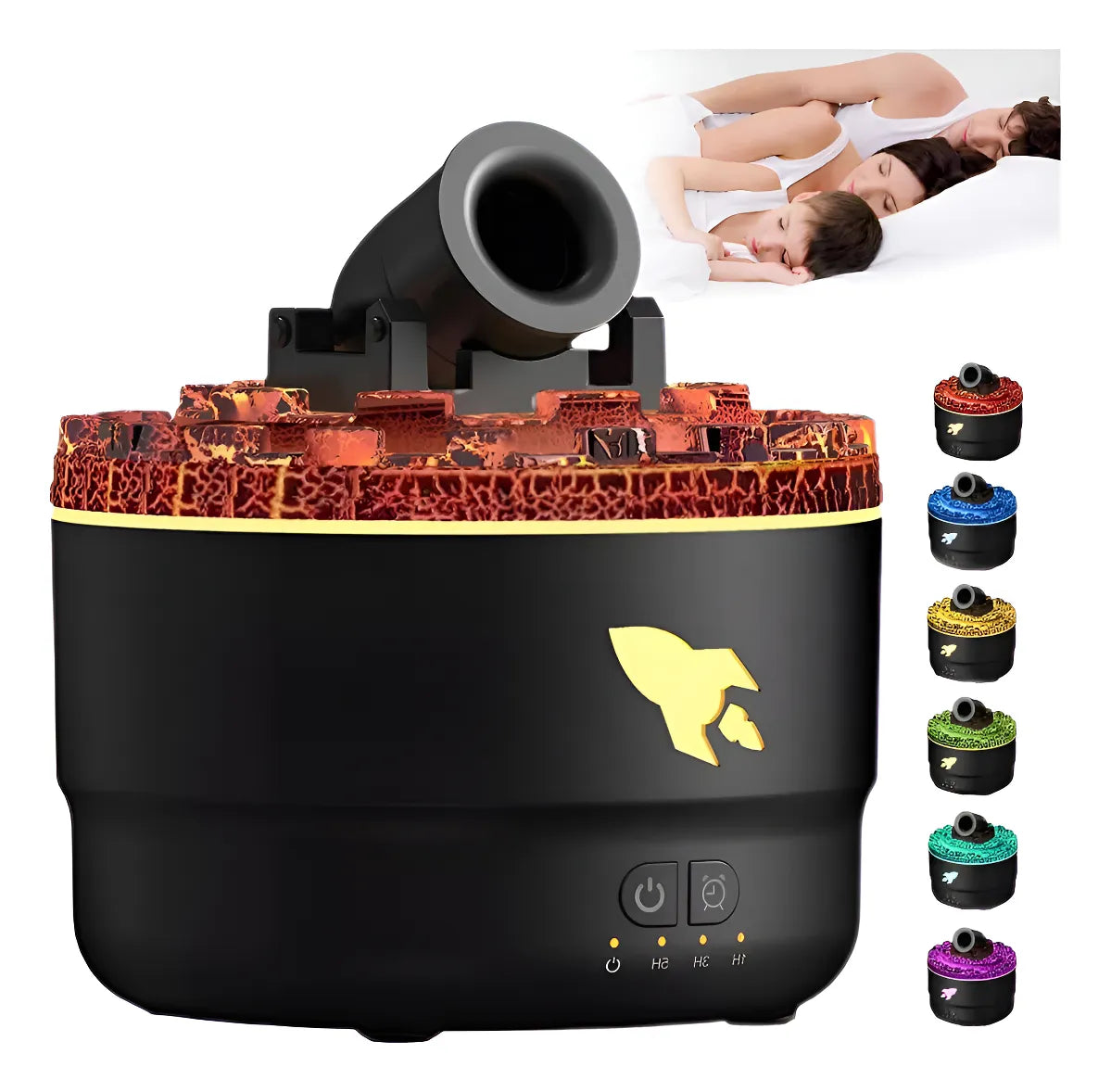 Humidificador lava estilo cañón, negro, con LED