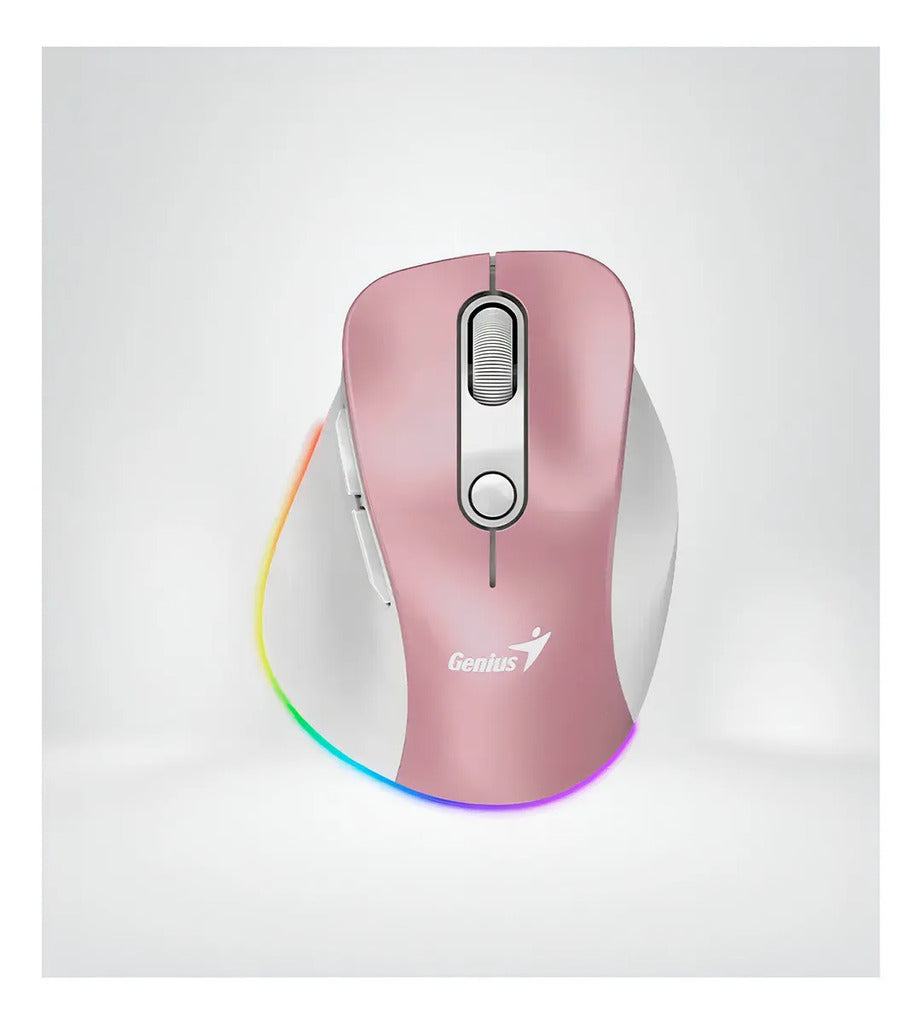 Mouse Inalámbrico y Bluetooth Genius Ergo 9000S Pro - Ergonómico - Recargable - Color Rosa