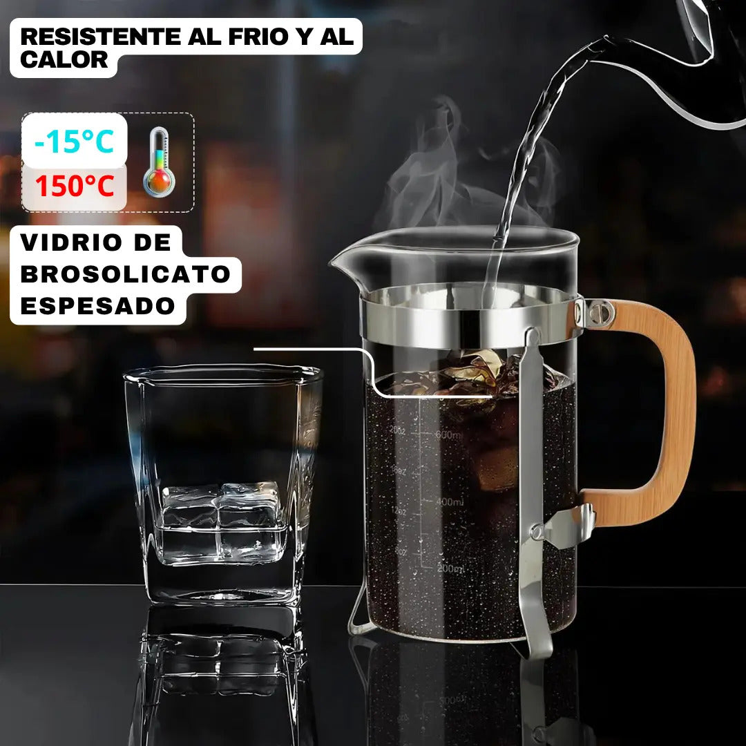 Prensa Francesa Bambú | Cafetera de Émbolo Ecológica en Vidrio y Madera
