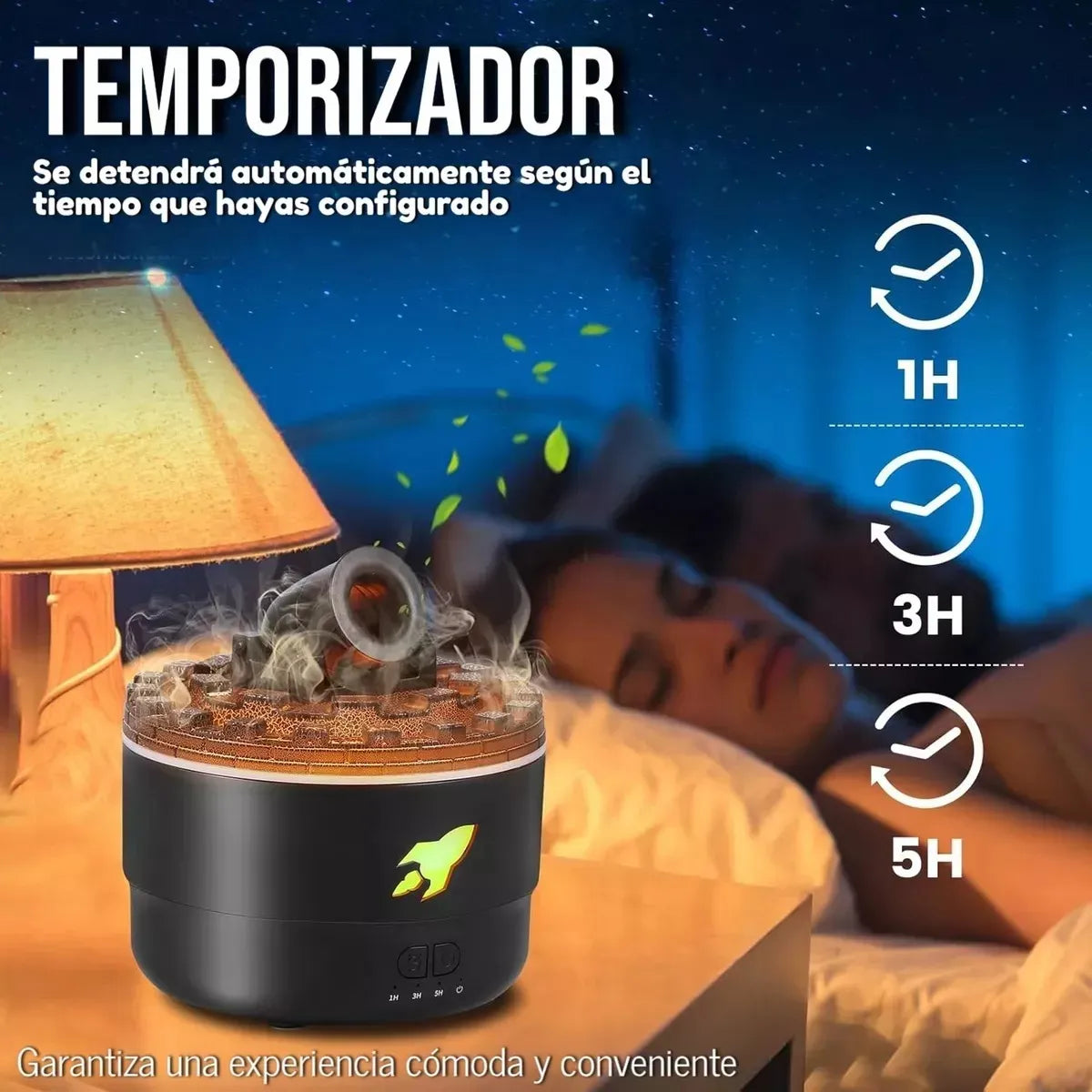 Humidificador lava estilo cañón, negro, con LED