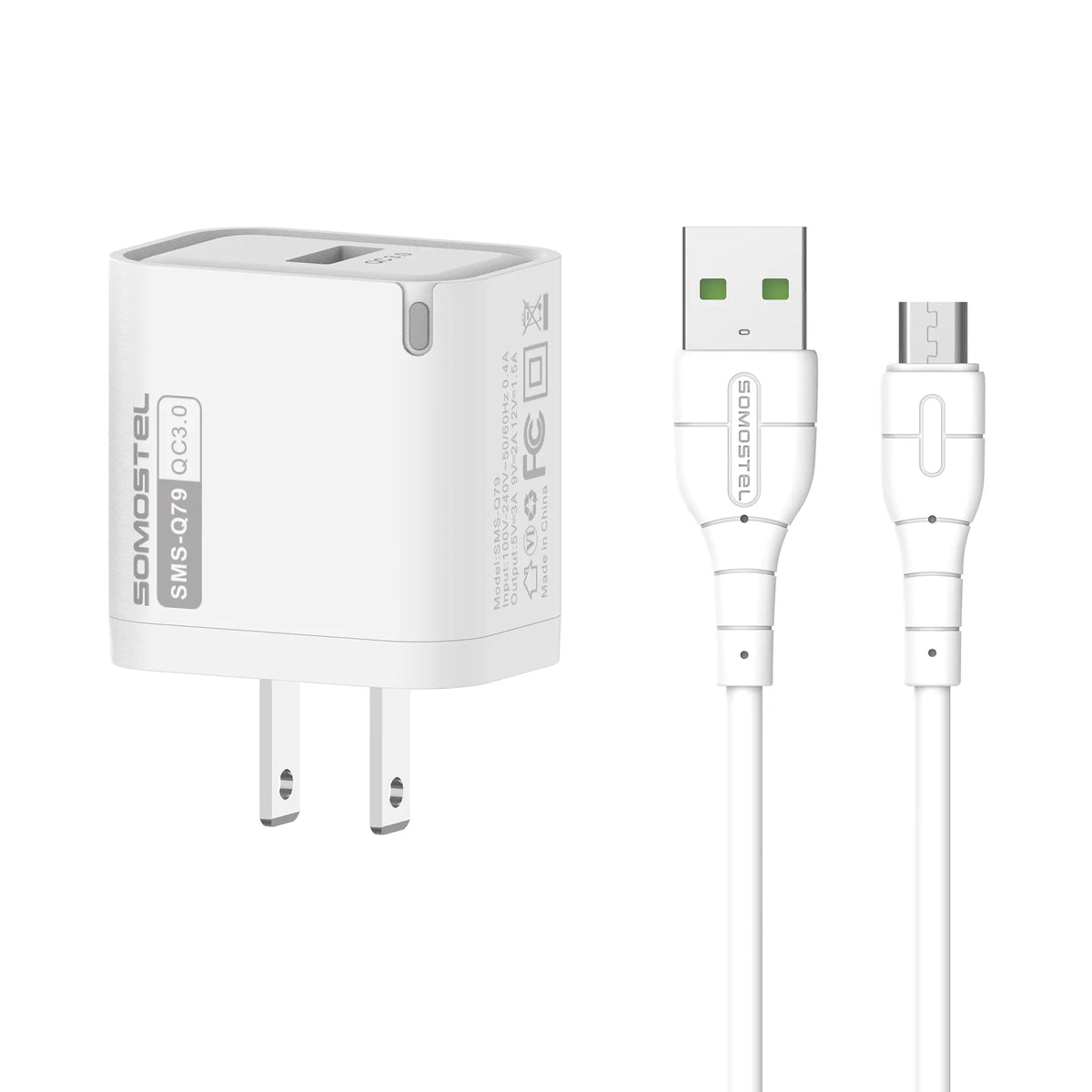 Cargador SOMOSTEL 18W Carga Rápida QC 3.0 USB con Cable USB a Tipo C – Ref SMS-Q79
