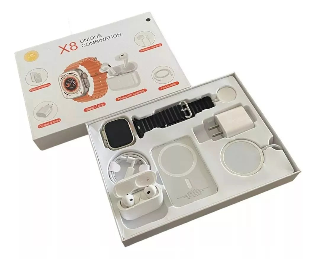 🔥 Combo Smart X8: Reloj Inteligente + Accesorios Bluetooth y Carga Inalámbrica