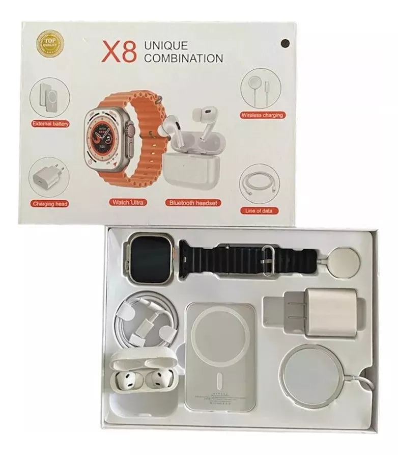 🔥 Combo Smart X8: Reloj Inteligente + Accesorios Bluetooth y Carga Inalámbrica