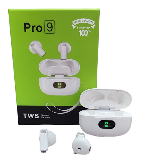 Audífonos Inalámbricos Pro 9 TWS con Estuche Digital – Sonido Premium y Pantalla LED