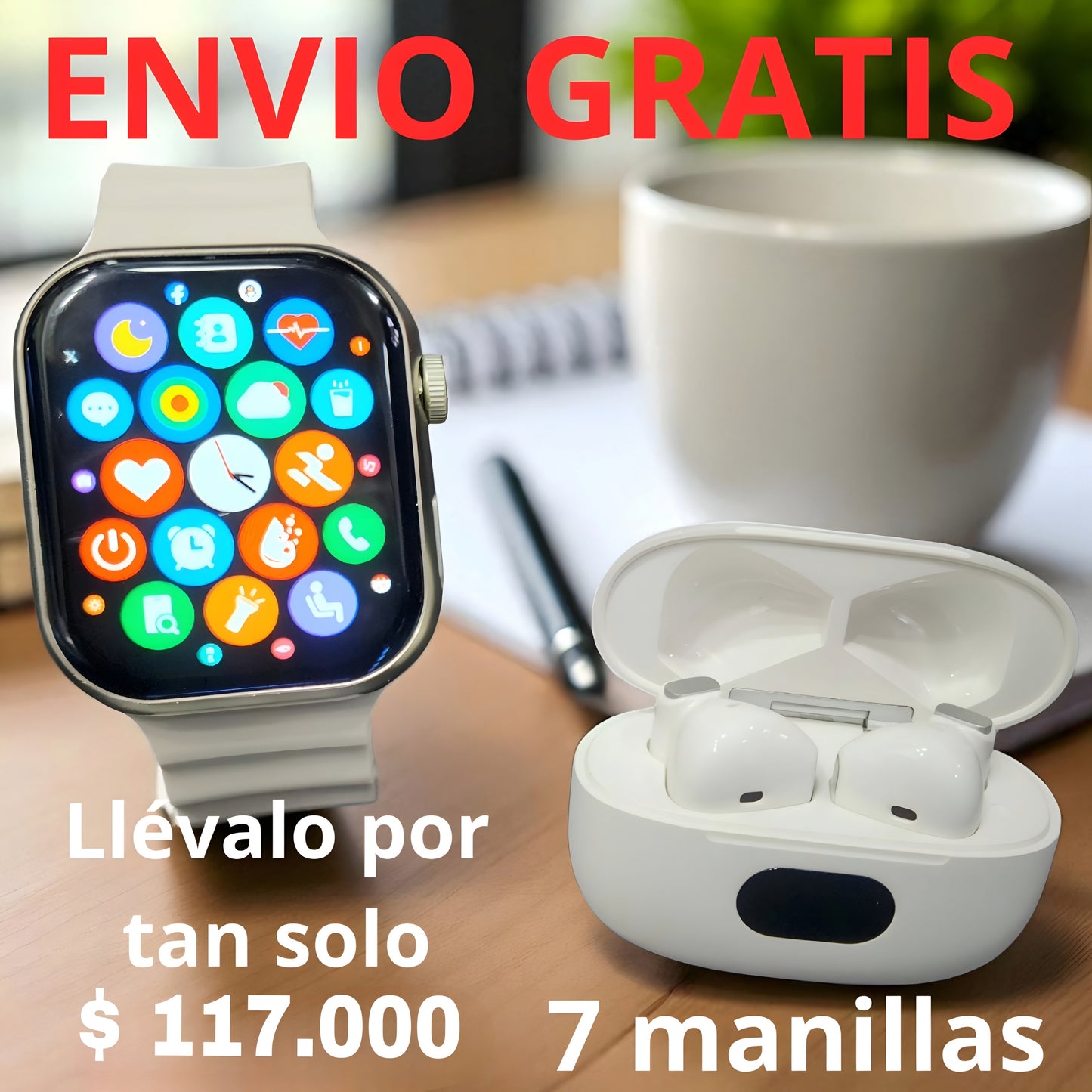 Combo 12 en 1 Reloj inteligente + accesorios