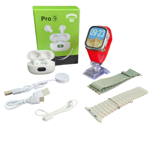 Combo Reloj Inteligente Serie Ultra + Audífonos Pro 9 | 7 Piezas con Manillas y Cargadores