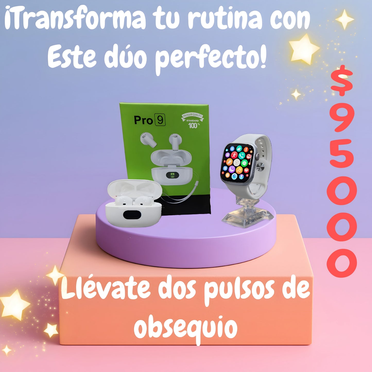 Combo Reloj Inteligente Serie Ultra + Audífonos Pro 9 | 7 Piezas con Manillas y Cargadores