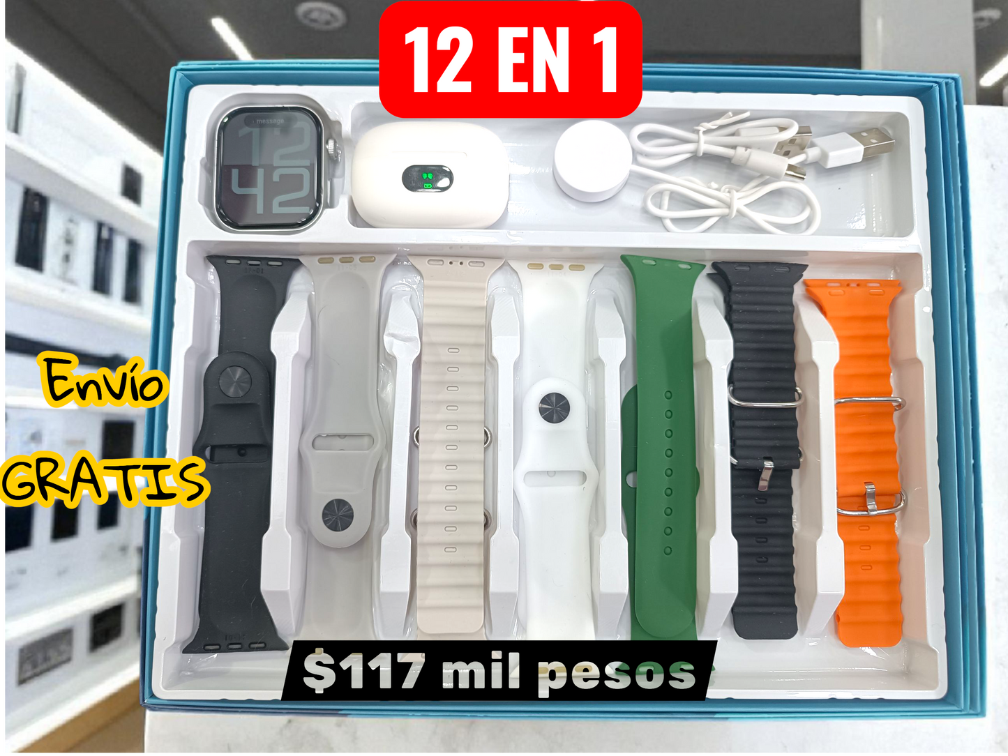 Combo 12 en 1 Reloj inteligente + accesorios