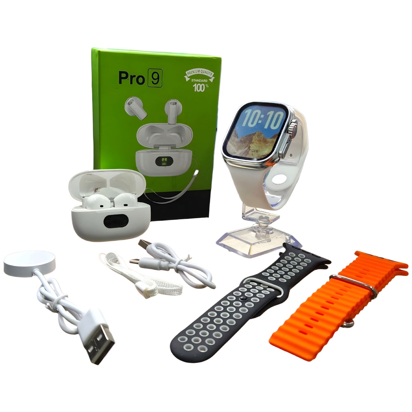 Combo Reloj Inteligente Serie Ultra + Audífonos Pro 9 | 7 Piezas con Manillas y Cargadores
