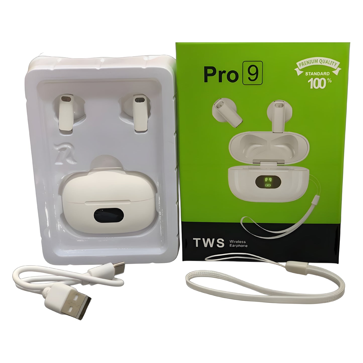 Audífonos Pro 9 TWS con Pantalla LED – Sonido HD, Batería Extendida y Estuche Digital