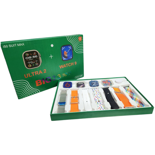 Combo 2 Relojes Inteligentes i50 | 2 Fundas + 7 Manillas | Kit de Regalo para Pareja