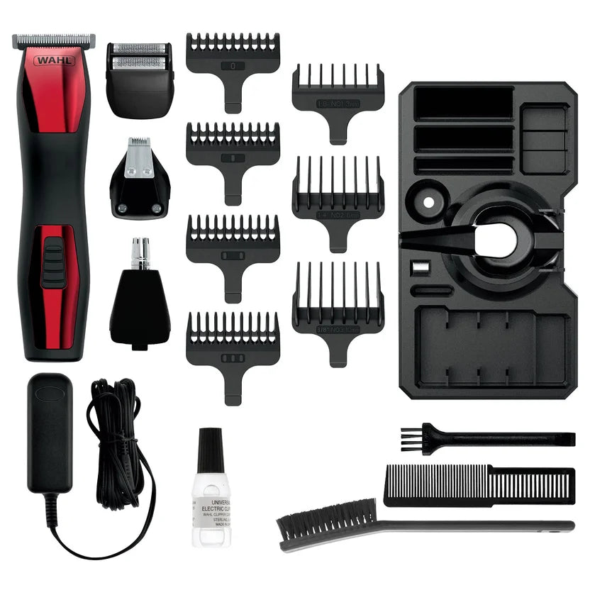 Wahl Groomsman T-Pro 9892-008 — Kit Recortadora Recargable Inalámbrica para Barba, Cabello, Nariz y Afeitado