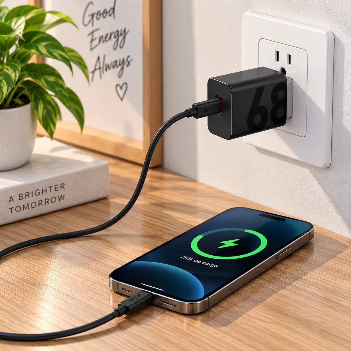 Cargador MTF 68W Carga Rápida USB-C con Cable Tipo C a Tipo C para Celular y Tablet – Ref MT-50