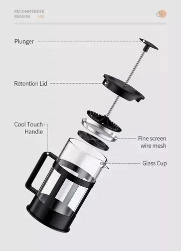 Prensa Francesa en Vidrio Borosilicato | Cafetera de Émbolo con Filtro de Acero Inoxidable