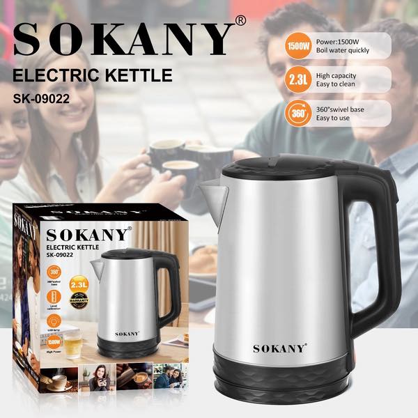 Hervidor de Agua Eléctrico SOKANY 2.3L 1500W Acero Inoxidable Base 360°