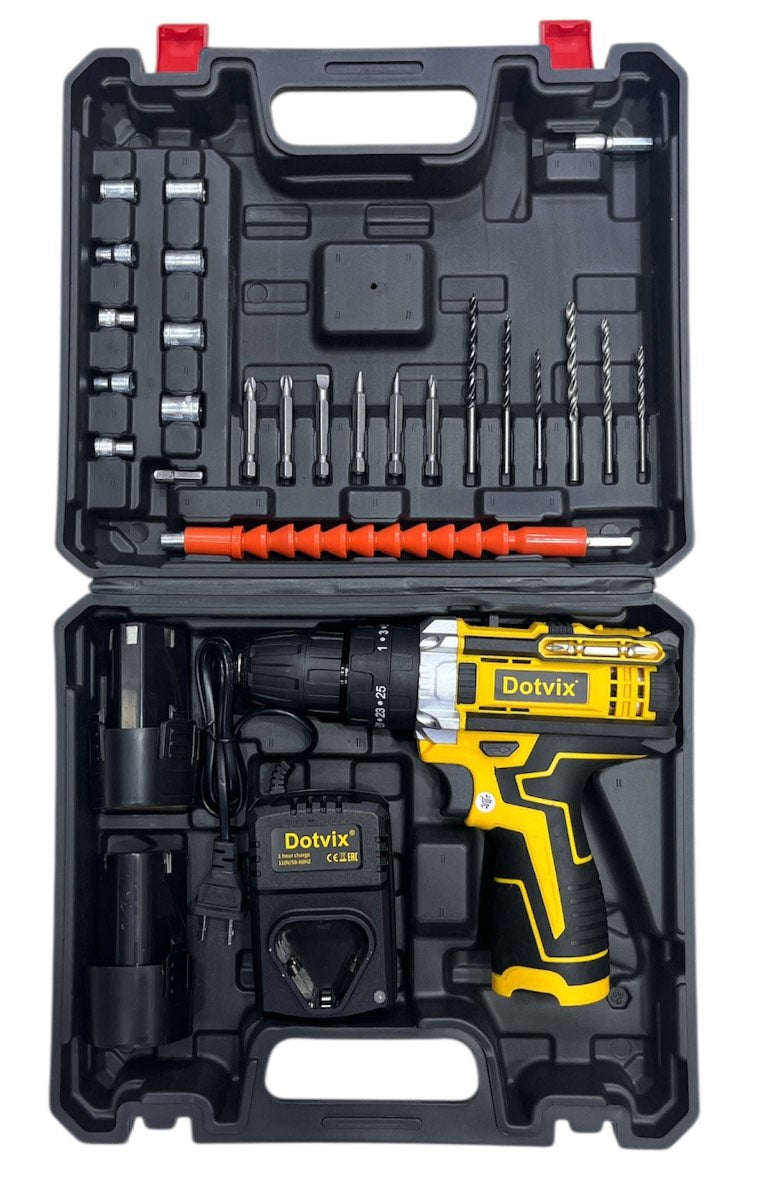 Mini Taladro Percutor Inalámbrico Dotvix 18V 3/8" con 2 Baterías, Cargador, Maletín y Accesorios