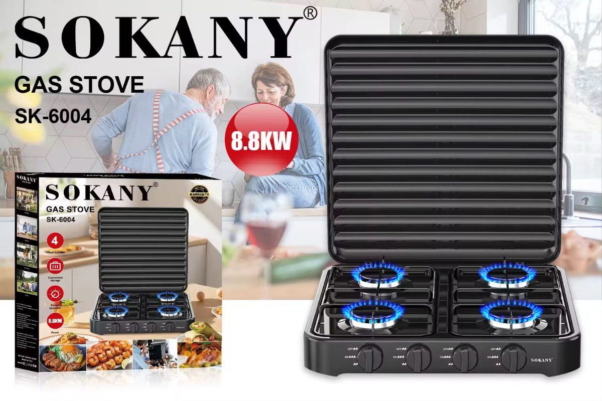 Estufa de Mesa a Gas 4 Puestos SOKANY SK-6004 — 8.8 kW, Portátil para Cocina y Exteriores