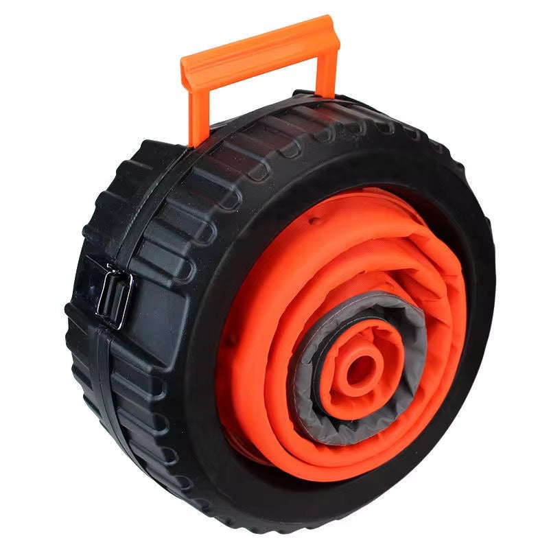 Kit de Emergencia para Carro en Estuche Tipo Llanta – Cono Plegable, Cables de Arranque, Eslinga de Remolque y Herramientas