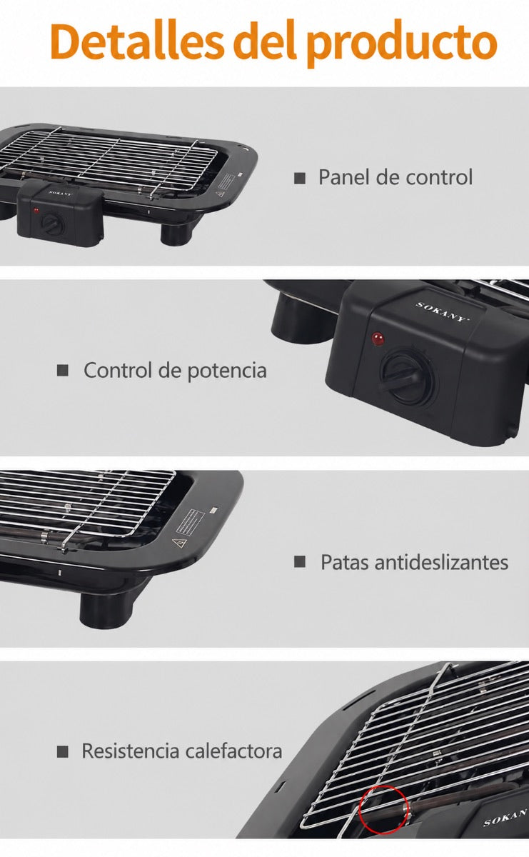 Parrilla Eléctrica de Mesa SOKANY SK-3574 2200W con Control de Temperatura — Asador sin Carbón ni Gas