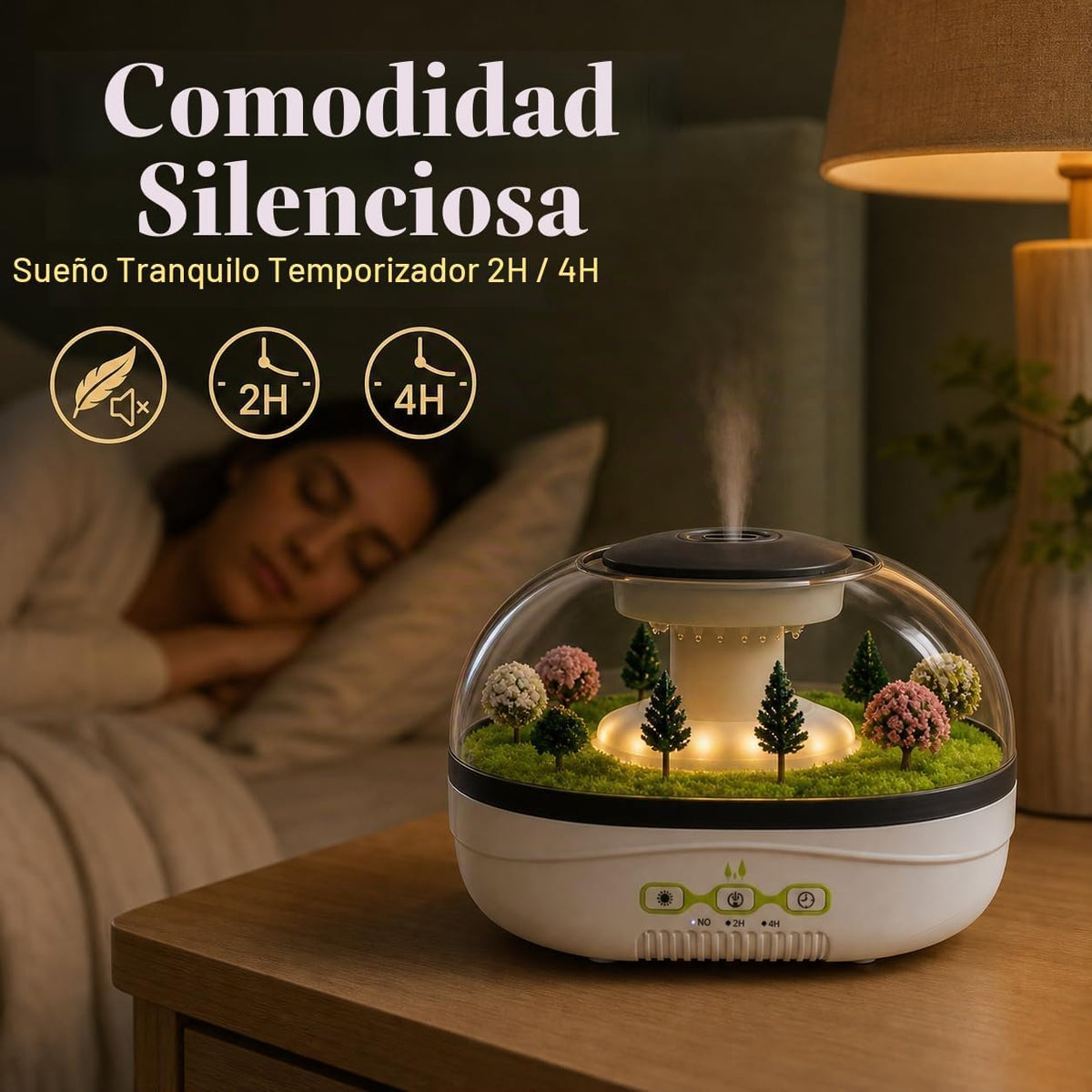 Difusor de Aromas Humidificador con Efecto Lluvia y Jardín Miniatura 400 ml Temporizador y Luz Modelo 327