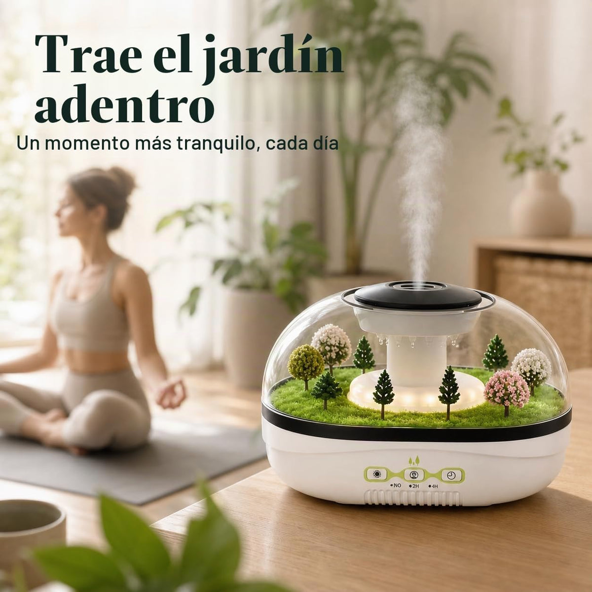 Difusor de Aromas Humidificador con Efecto Lluvia y Jardín Miniatura 400 ml Temporizador y Luz Modelo 327