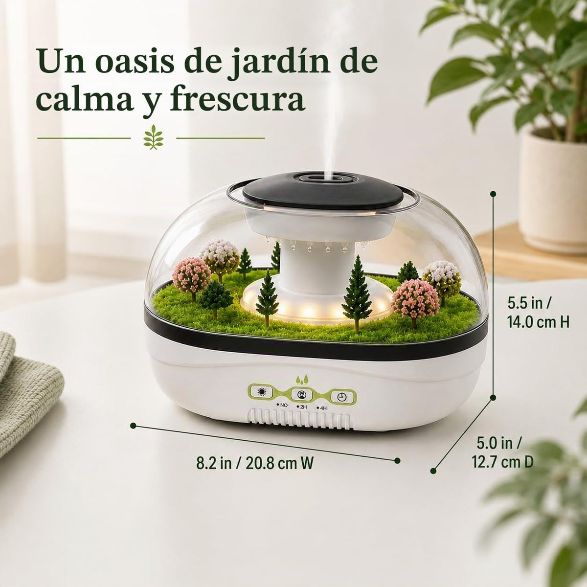 Difusor de Aromas Humidificador con Efecto Lluvia y Jardín Miniatura 400 ml Temporizador y Luz Modelo 327