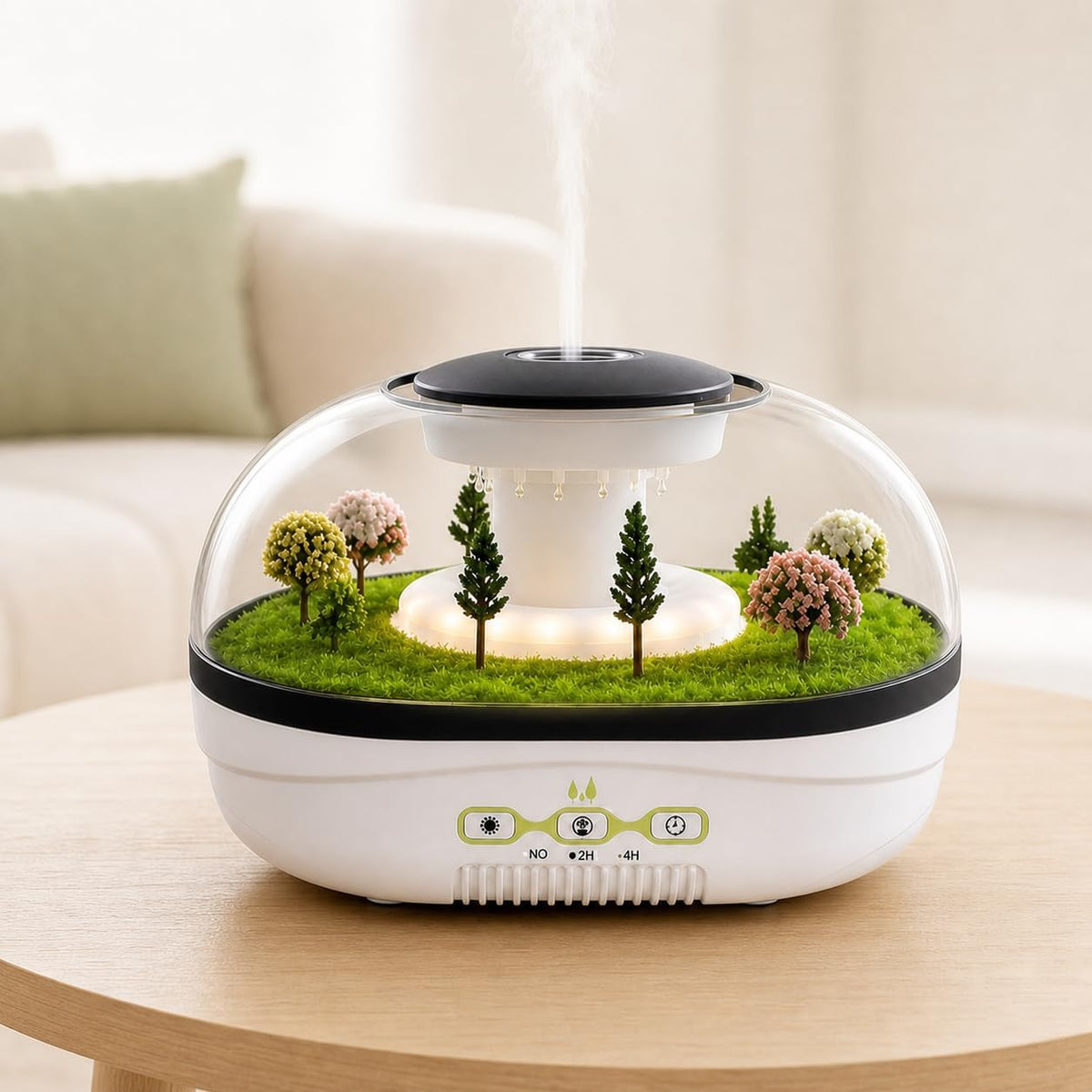 Difusor de Aromas Humidificador con Efecto Lluvia y Jardín Miniatura 400 ml Temporizador y Luz Modelo 327