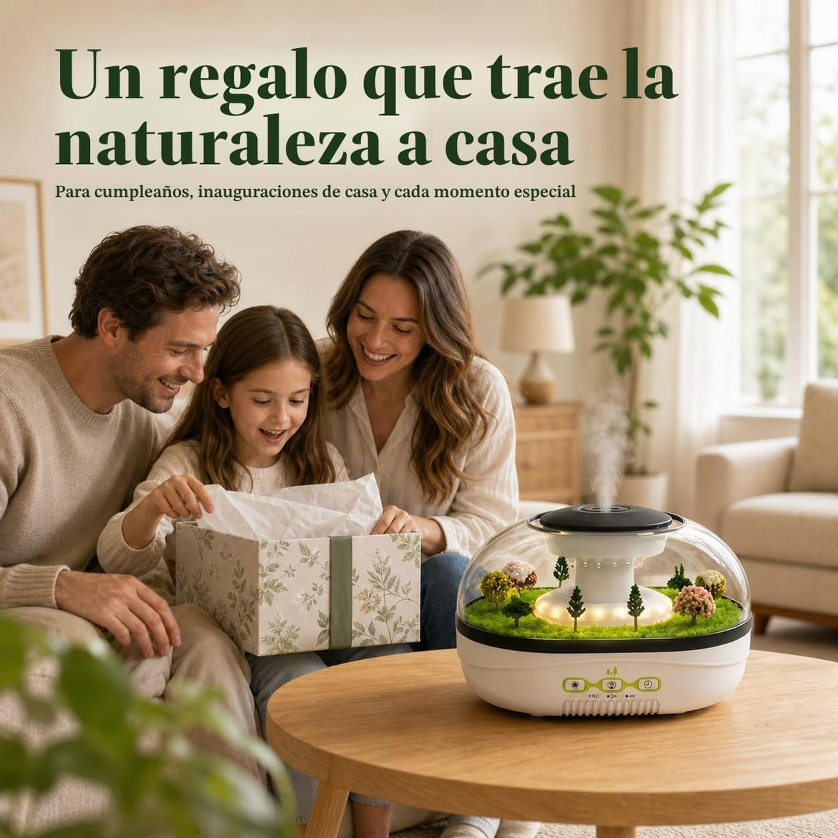 Difusor de Aromas Humidificador con Efecto Lluvia y Jardín Miniatura 400 ml Temporizador y Luz Modelo 327