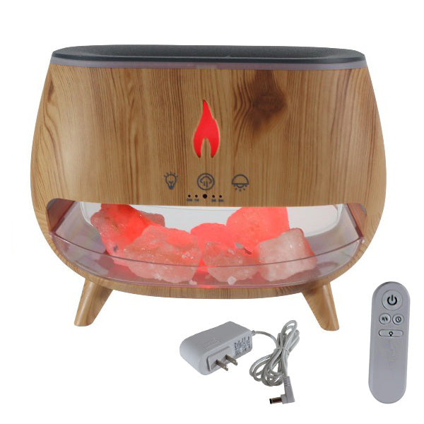 Humidificador Difusor Chimenea con Piedras de Sal KP-6068 Efecto Llama Acabado Madera 260 ml 110V