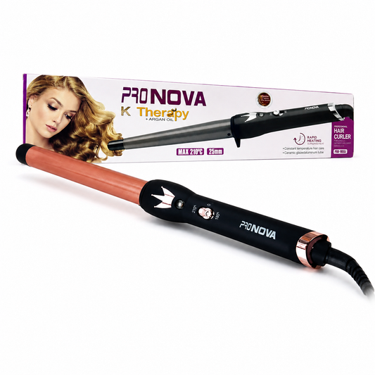 Rizadora Pro Nova PRO-1855 K Therapy Argán 25 mm 210 °C Calentamiento Rápido Cerámica