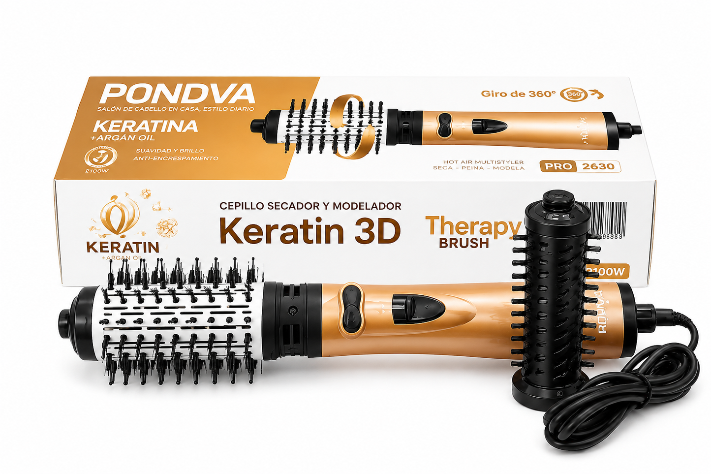 Cepillo Secador de Keratina 3D Therapy – Seca, Peina y Modela con Aceite de Argán | 2200W