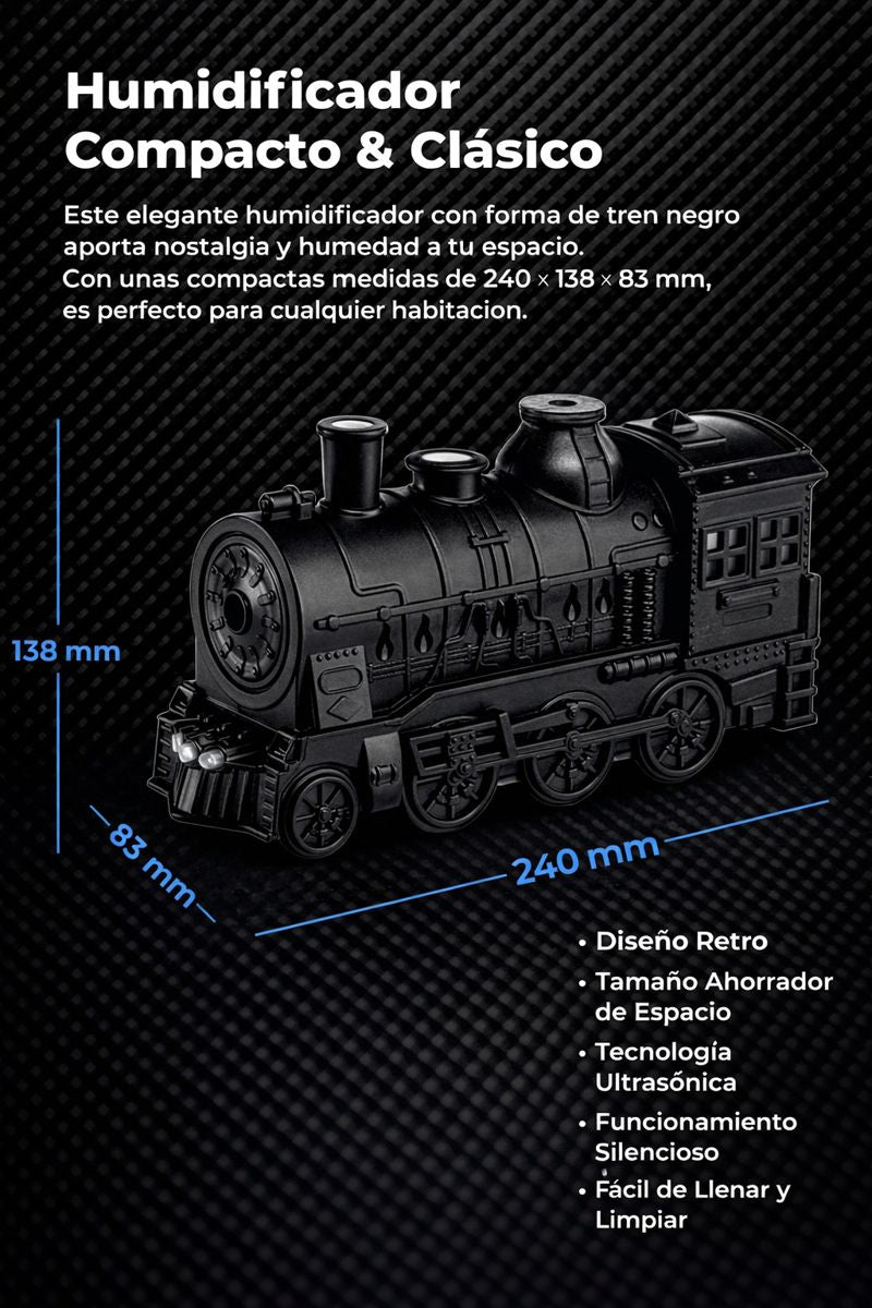 Humidificador Difusor de Aromas Tipo Tren 300ml con Luz LED