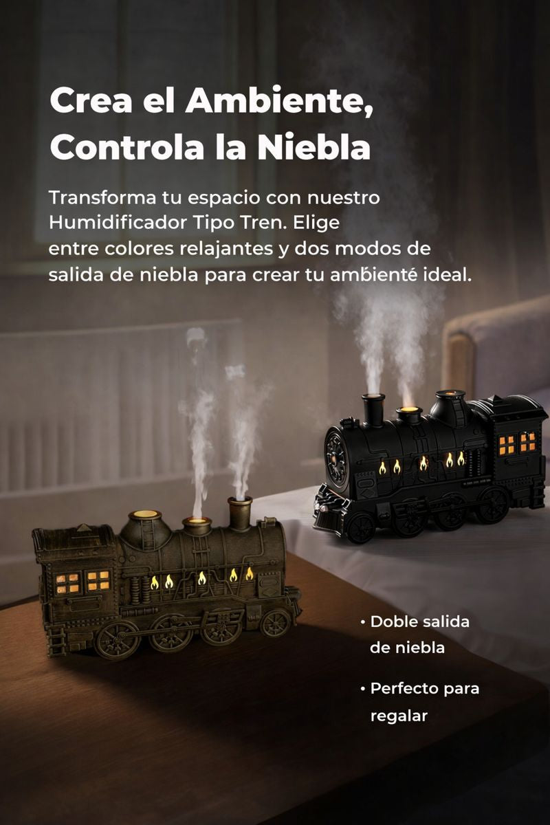 Humidificador Difusor de Aromas Tipo Tren 300ml con Luz LED