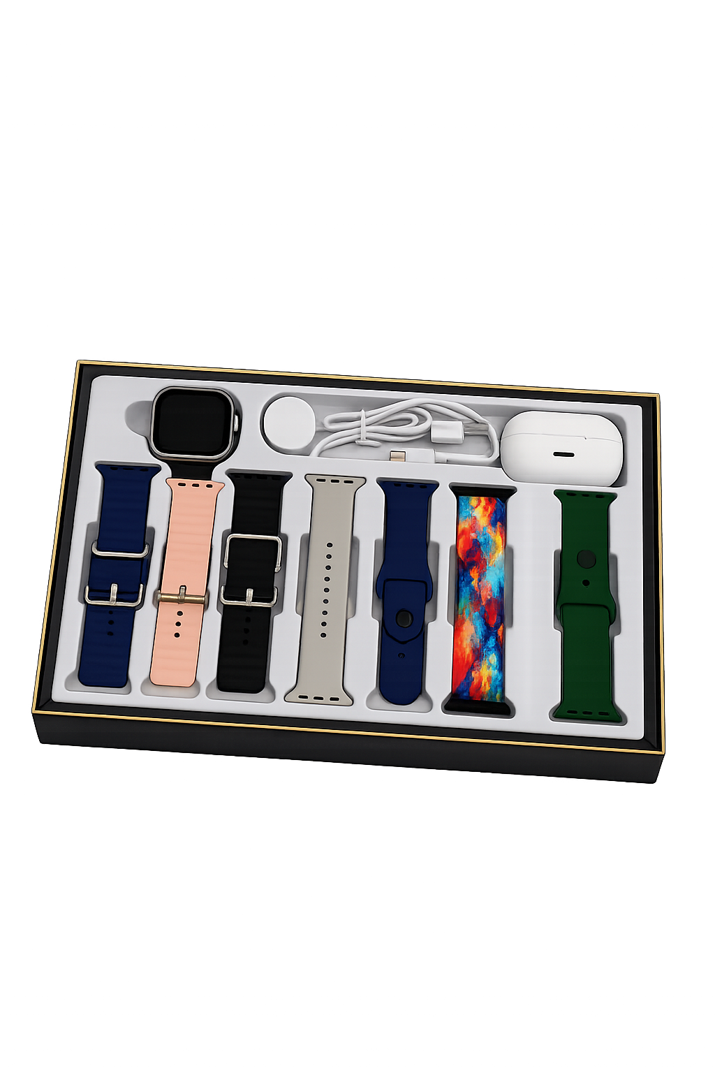 Combo 9 en 1 Smartwatch + Audífonos Inalámbricos + 7 Manillas | Reloj Inteligente con Llamadas Bluetooth | Envío Gratis Colombia