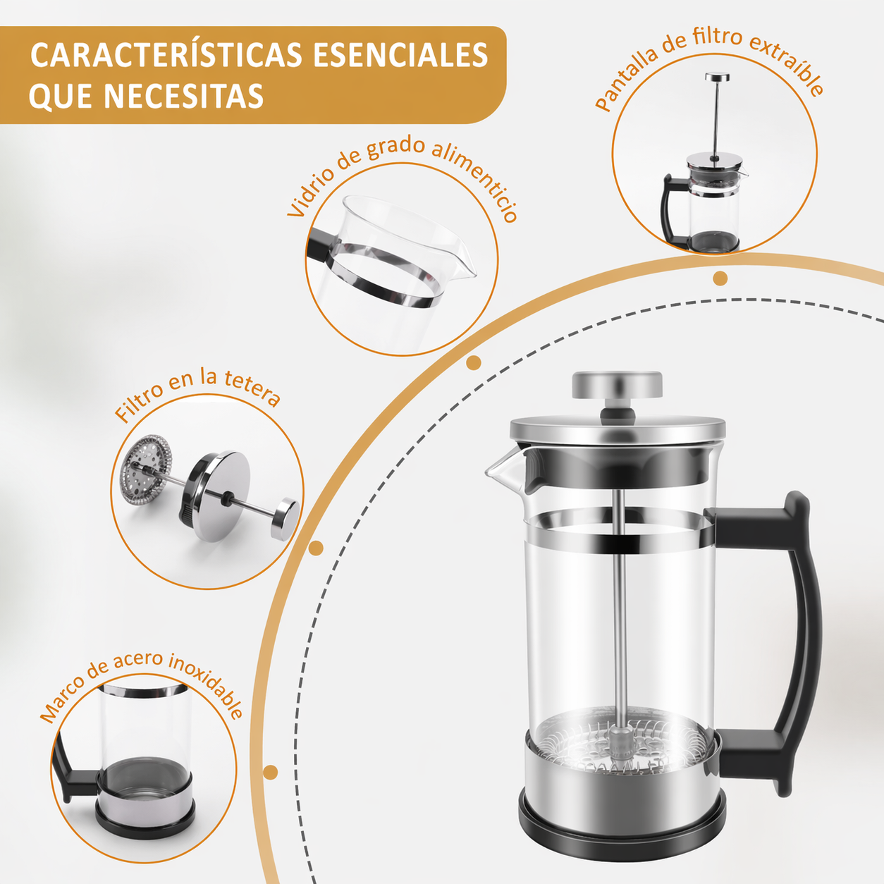 Prensa Francesa Metálica | Cafetera de Émbolo Premium en Acero Inoxidable
