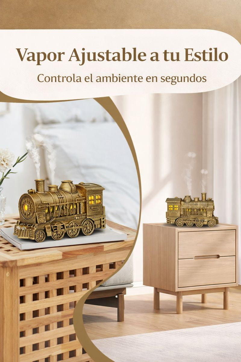 Difusor de Aromas Eléctrico Tipo Tren Dorado 300ml con Control Remoto y Luz LED