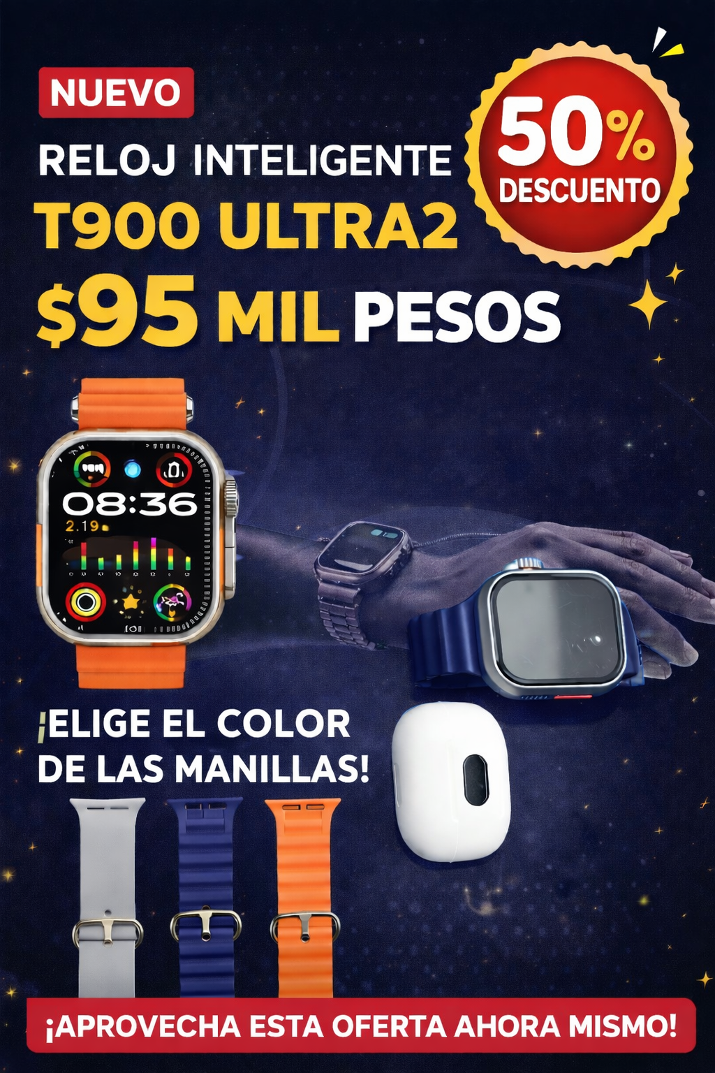 Combo Smartwatch T900 Ultra 2 + Audífonos Pro 9 Inalámbricos | Reloj Inteligente con Llamadas Bluetooth + Auriculares TWS | Envío Gratis Colombia