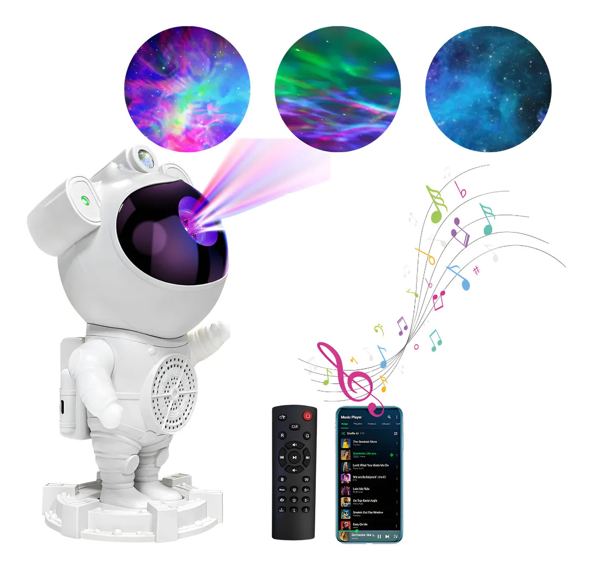 Proyector Galaxia Astronauta con Parlante Bluetooth – Nebulosa LED Blanco