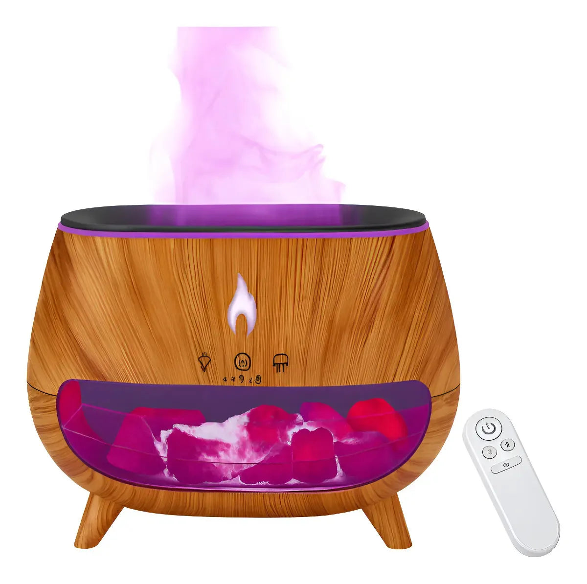 Humidificador Difusor Chimenea con Piedras de Sal KP-6068 Efecto Llama Acabado Madera 260 ml 110V