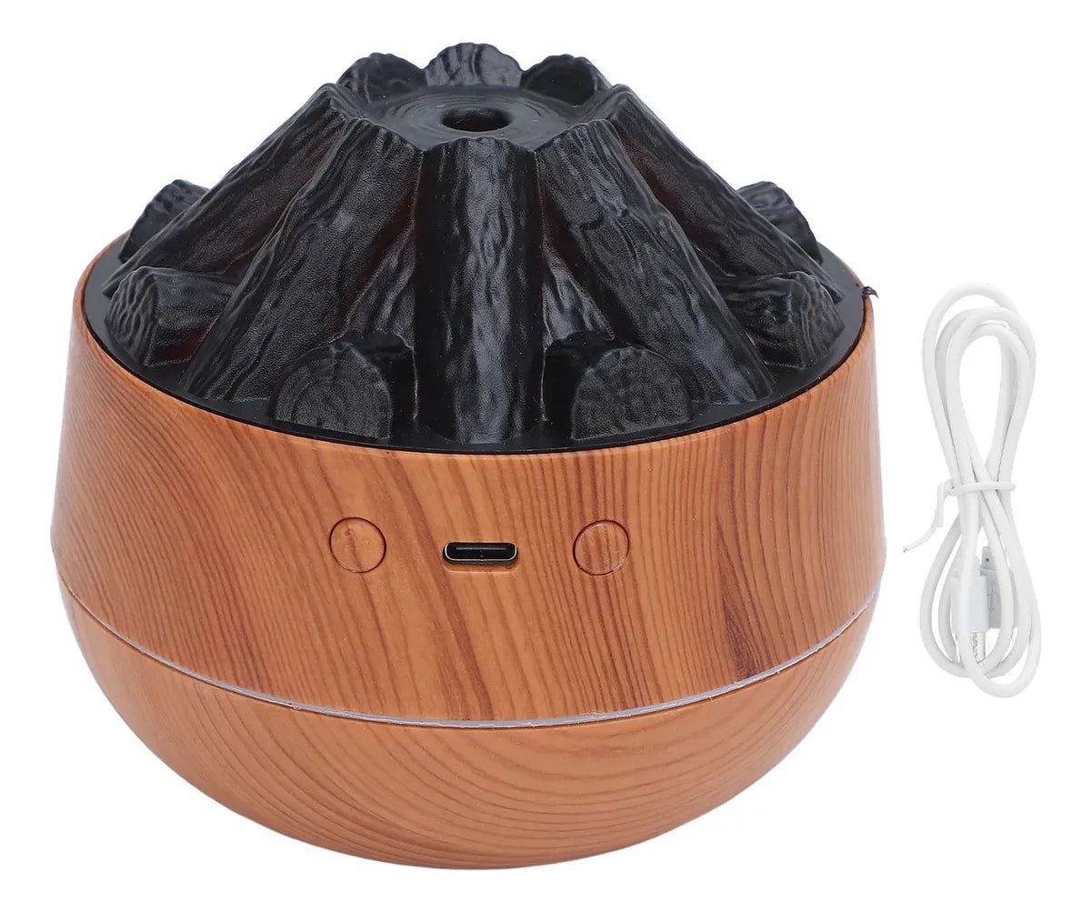 Humidificador Difusor Tipo Fogata con Leños y Luz Nocturna 300 ml USB Acabado Madera Modelo 2097