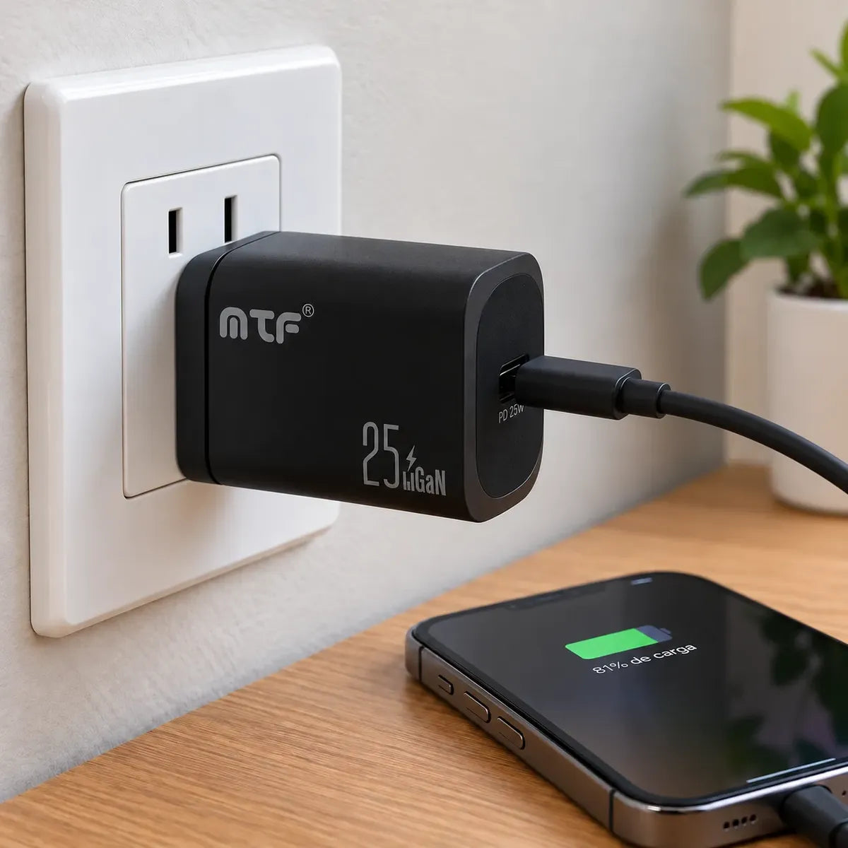 Cargador MTF 25W GaN Carga Rápida USB-C PD con Cable Tipo C a Tipo C – Ref MT-47