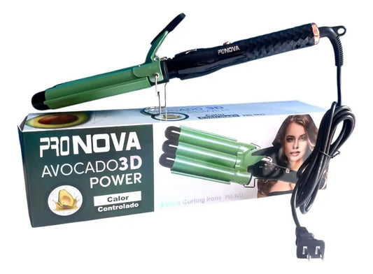 Rizador De 3 Tubos Pro Nova Aguacate Cerámica Turmalina Ondas De Sirena 210 °C