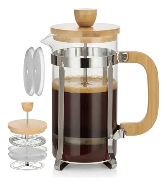 Prensa Francesa Bambú | Cafetera de Émbolo Ecológica en Vidrio y Madera