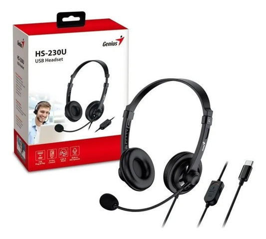 Diadema Genius HS-230U USB Tipo C - Auriculares con Micrófono - Control de Volumen - Plug & Play para Celulares y Laptops