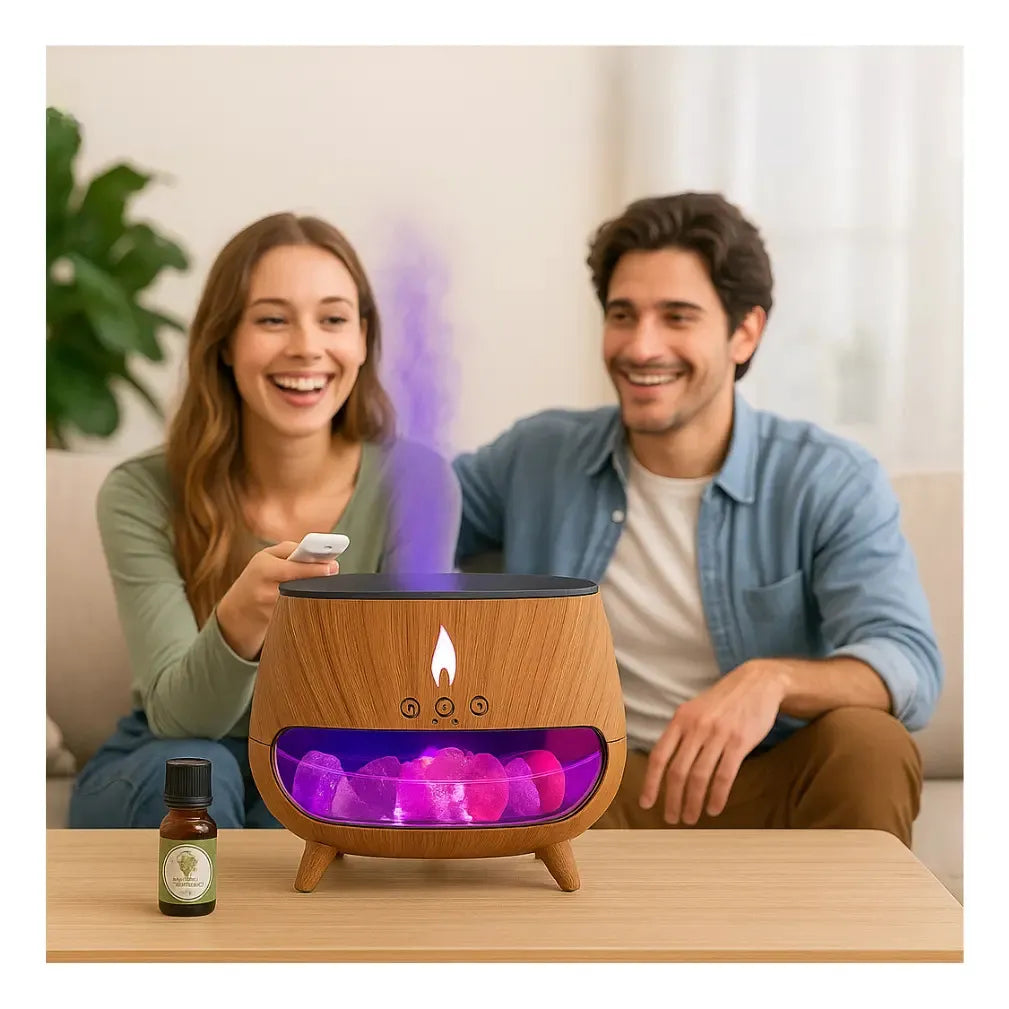 Humidificador Difusor Chimenea con Piedras de Sal KP-6068 Efecto Llama Acabado Madera 260 ml 110V