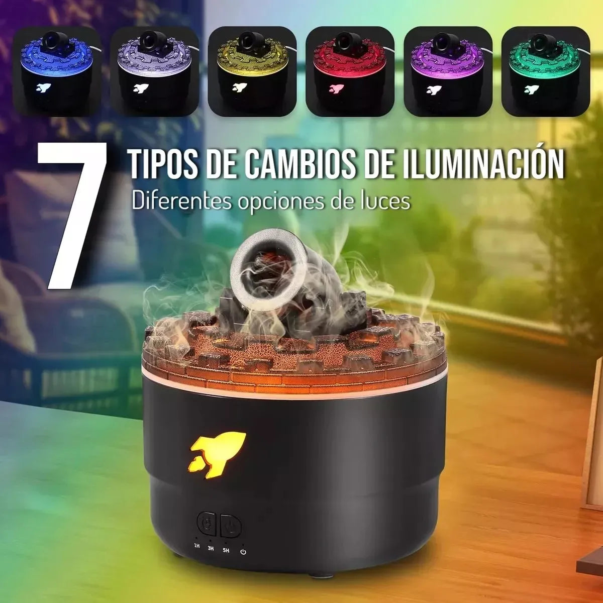 Humidificador lava estilo cañón, negro, con LED