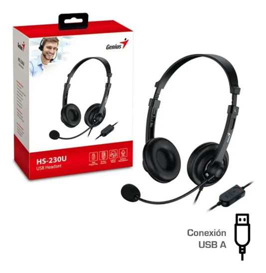 Diadema Genius HS-230U USB - Auriculares con Micrófono - Control de Volumen - Plug & Play
